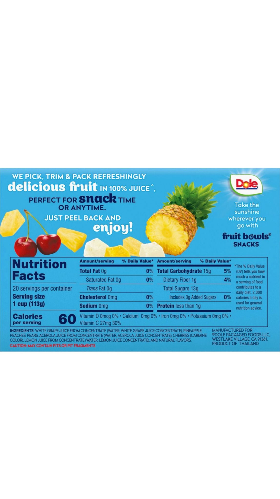 Dole fruit bowl 20 pack